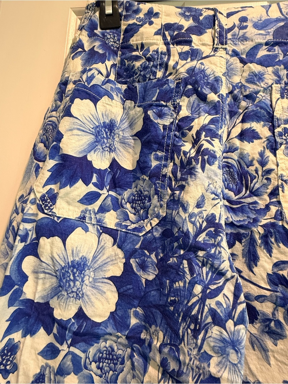 Anthropologie Maeve Colette Linen Crop Wide-Leg Pants Blue Floral 27 - Picture 4 of 7